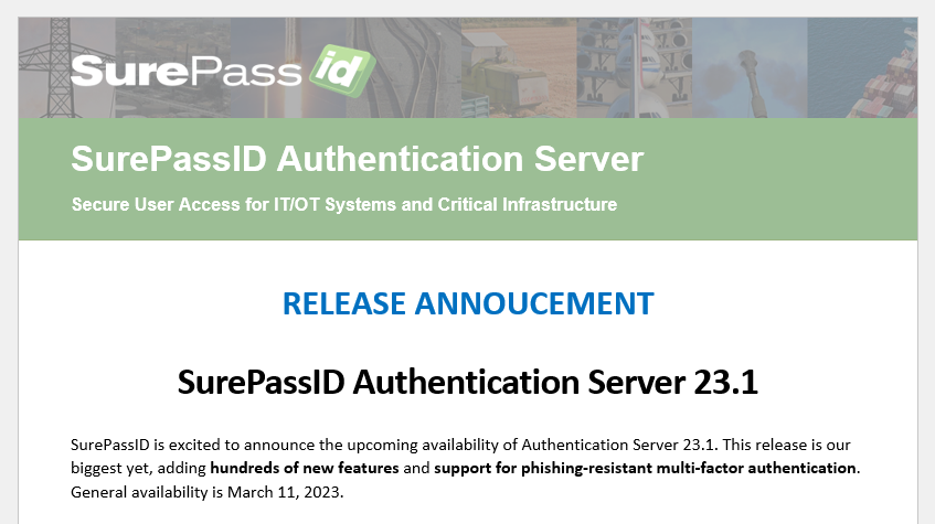 Announcing SurePassID Authentication Server 23.1